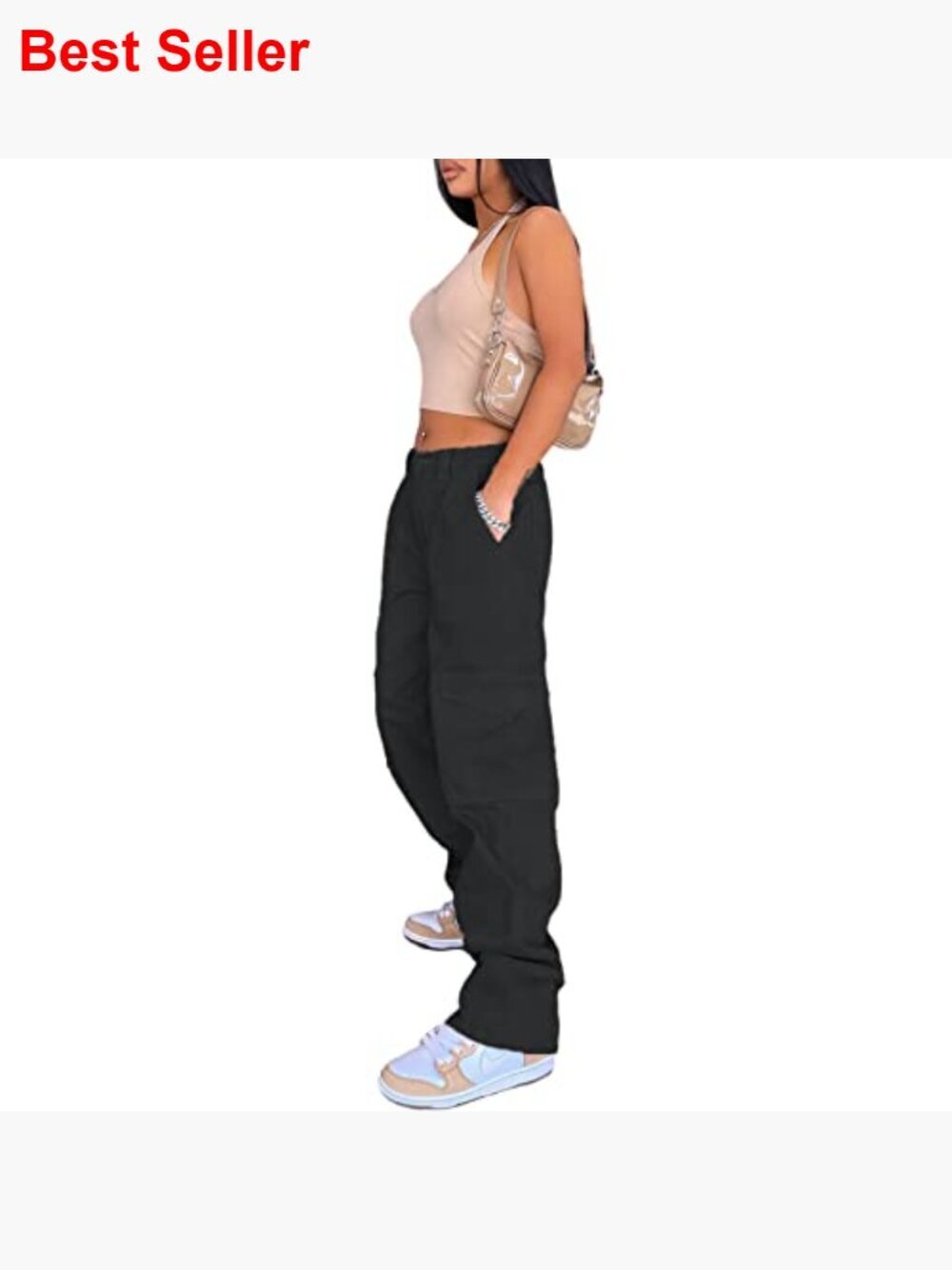 High Rise Baggy Cargo Pants Straight Leg Boyfriend Denim Trousers - Picture 3 of 4